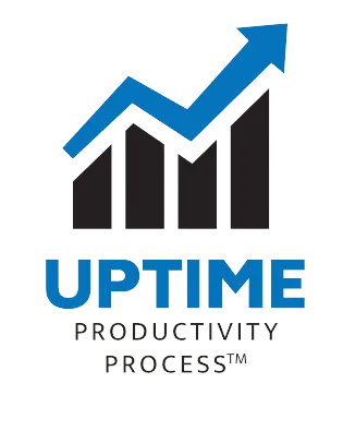 A blue and black logo for uptime